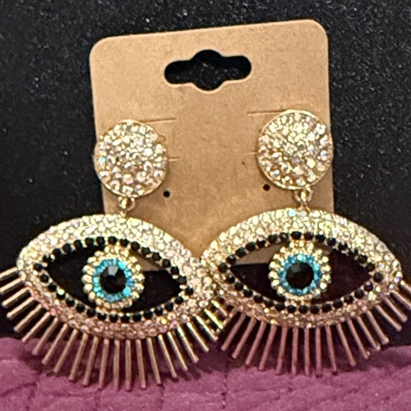 Natasha Jewelry - Elegant Gold and Blue Evil Eye Earrings